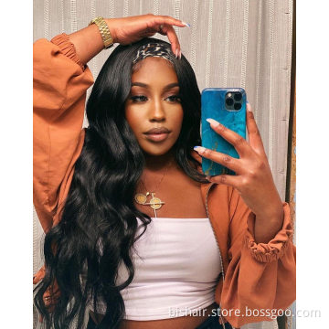 Body Wave Glueless Wigs with Headband Wigs Suitable for black ladies 180% density Long wave wig natural color wholesale discount